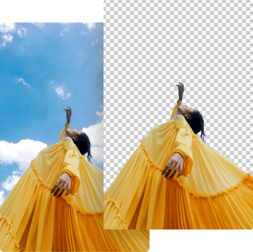 imagen antes y después de una niña que lleva un vestido amarillo