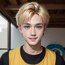 A blonde, wide-eyed young man.