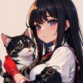 A big-eyed girl holding a cute cat.