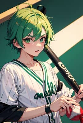 Male Comic Youth Playing Baseball.