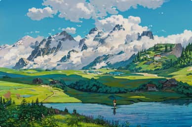 turn a landscape photography into Ghibli cartoon